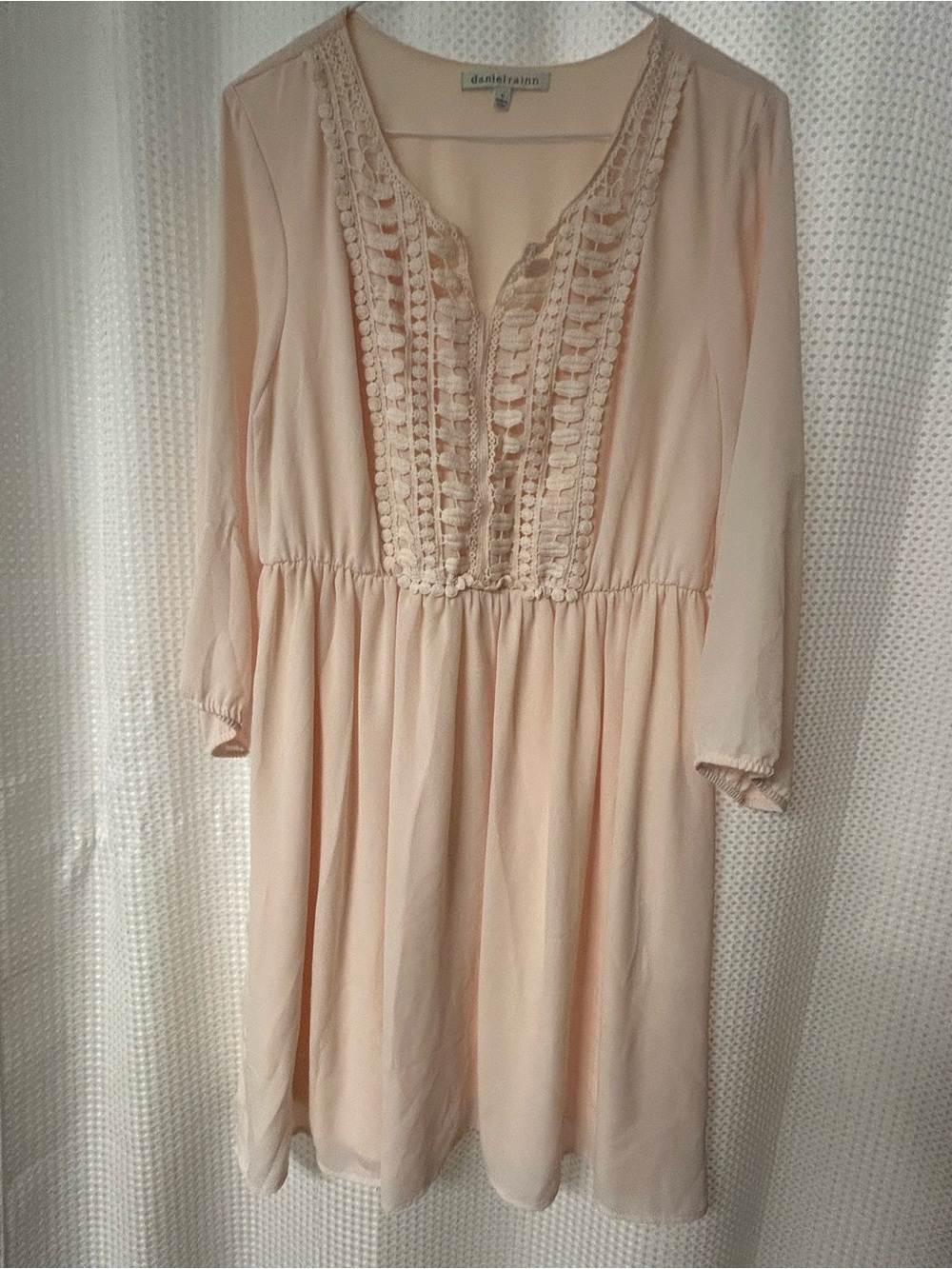 Daniel Rainn Girls' Light Blush Crochet-Front Casual Dress